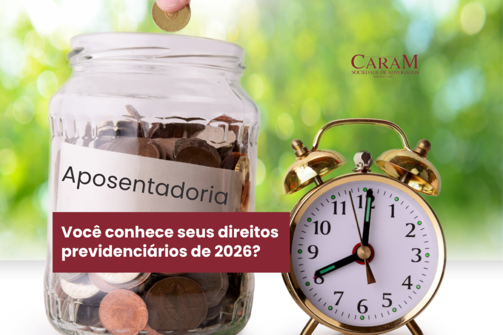 pote com moedas e um relógio ao lado, com o título Você conhece seus direitos previdenciários de 2026?